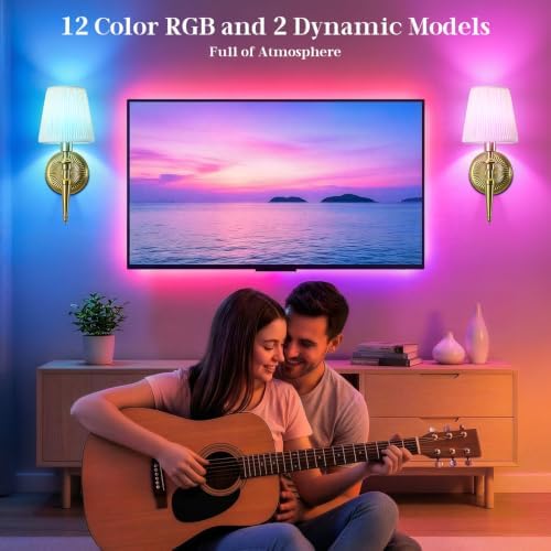 Battery Operated Wall Sconces Set of 2, Wireless Wall Lights with 12 RGB Colors and 3CCT Dimmable, Small Fabric LED Wall Lamps for Bedroom, Living Room, Hallway, Brass - Image 2
