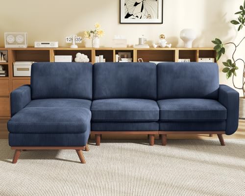 Vesgantti 97" Modular Sectional Sofa Dark Blue, L-Shaped Couch with Movable Ottoman, Comfy Corduroy Couch with Spring Cushion, Modular Sofa with Deep Seat for Living Room, Bedroom and Apartment by Vesgantti
