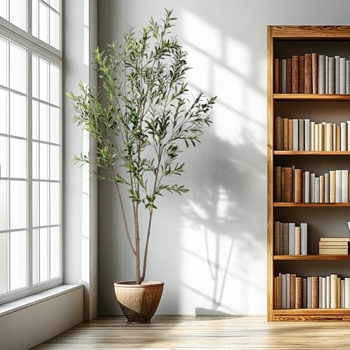 Erimda 8FT Artificial Olive Tree Tall Faux Silk Plant Tall Faux Olive Tree with Natural Wood Trunk & Lifelike Fruits Fake Potted Tree or Home Office Decor - Image 5