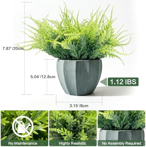 MONOID Artificial Potted Plants, Realistic Fake Greenery for Desk, Home Office Bathroom Shelf Farmhouse Table Decor, Maintenance Free (1, Fern Green) - Image 2