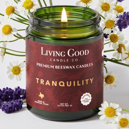 Tranquility – Chamomile & Lavender Essential Oils Beeswax Candle, Non Toxic Scented Candle, Clean Burning Aromatherapy Candle for Relaxation & Sleep, Gift for Busy Moms & Women - 5.5 OZ by LivingGoodCandleCo