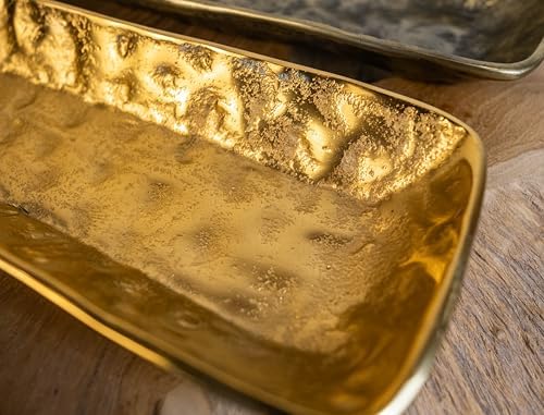 Set of 2 Hand-Hammered Gold Aluminum Trays – 18" & 14" Long Decorative Metal Serving Platters – Luxe Narrow Centerpiece Bowls for Console, Vanity, or Holiday Table – Modern Rustic Décor - Image 3