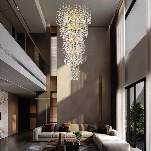118'' Long Chandelier for High Ceiling, 28-Light Luxury Gold Tree Branch Crystal Chandelier, Large Chandeliers for High Ceilings Staircase Foyer Entryway, 5-Tier Modern K9 Crystal Raindrop Fixture - Image 3