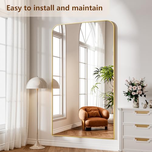 Koonmi Full Length Mirror, 81"x41" Mirror Full Length with Stand, Gold Domed Top Square-Edged Floor Mirror with Aluminum Alloy Frame for Bedroom Living Room - Image 5