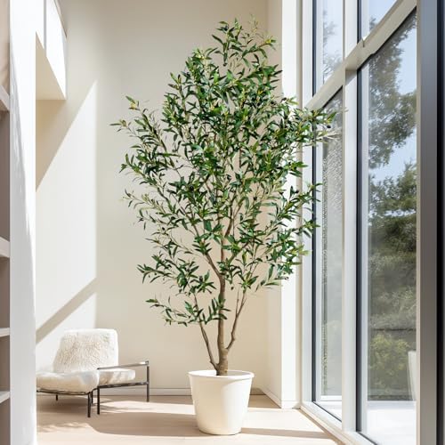 7FT Artificial Olive Tree with Realistic Leaves & Natural Trunk, Faux Silk Olive Plant in White Planter, Tall Fake Tree for Modern Home Office Living Room Entryway Corner Decor, Maintenance Free - Image 4