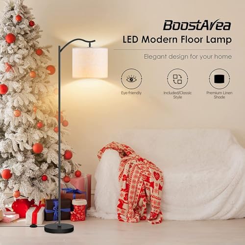 BoostArea Floor Lamp for Living Room,LED Arched Floor Lamps,Modern Standing Lamp with Beige Linen Shade,Footswitch,Mid Century Floor Lamp for Bedrooms,Study Room,Office(Bulb Not Incl) - Image 2