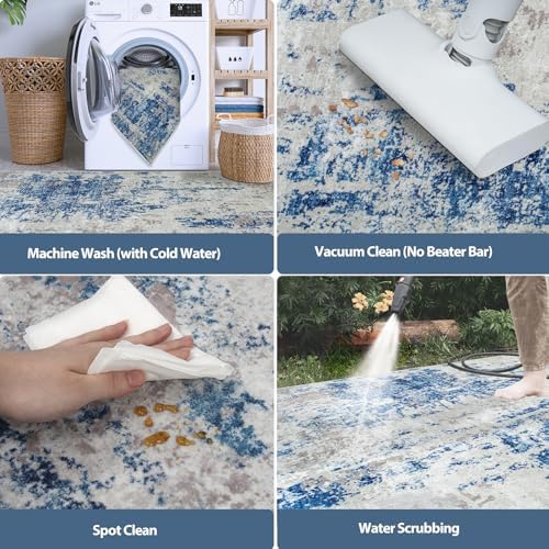 5x7 Area Rugs for Living Room Washable Bedroom Dining Room Blue Grey White - Image 5