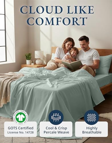 LANE LINEN Twin XL Sheet Set 100% Organic Cotton Soft 3pc - Cool Blue - Image 2