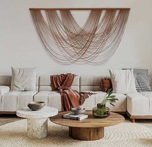 Large Macrame Wall Hanging Brown Die-Dyed 59.00" W x 31.00" L Boho Wall Decor Yarn Tapestry Craftsmanship Home Macrame Wall Decor - Image 5