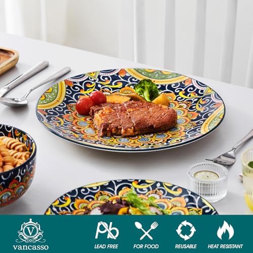 vancasso 12 Pieces Dinnerware Sets, Dark Green Plates and Bowls Set, Porcelain Dishes Set for 4, Microwave and Dishwasher Safe, Scratch Resistant, Bohemian Style Dining Ware Service for 4, Series SIMI - Image 3