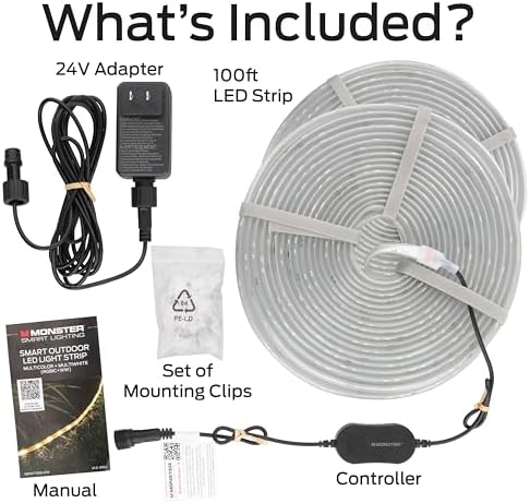 Monster Smart 2 -Pack 50 Foot RGB+IC+WW Outdoor LED Light Strip (100 ft Total), Sound Reactive, Dimmable, Multicolor & Multi-White, IP44 Waterproof, Weather Resistant, Works with Alexa, Google, Siri - Image 2