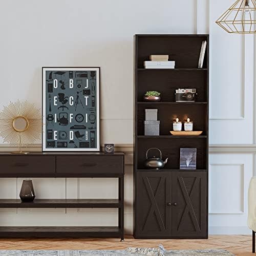 IRONCK Industrial Bookshelves and Bookcases with Doors Floor Standing 6 Shelf Display Storage Shelves 70 in Tall Bookcase for Home Office, Living Room - Image 2