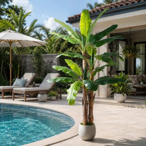 7FT Banana Tree Artificial, Faux Banana Leaf Plant for Outdoor - Image 4