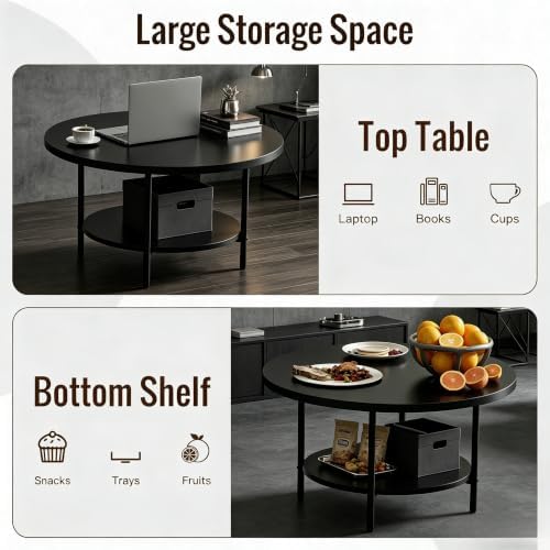 Coffee Tables for Living Room, 27.6" Round Coffee Table, Black Coffee Table - Image 6