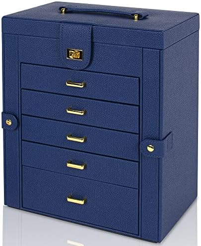 AKOZLIN 6-Tier Jewelry Box Organizer 5 Drawers Storage Blue Large - Image 6