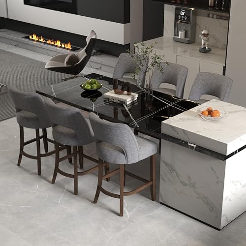 VKNOW Bar Stool Set of 6, 26" Fabric Counter Height Bar Stools, Fabric Grey by VKNOW