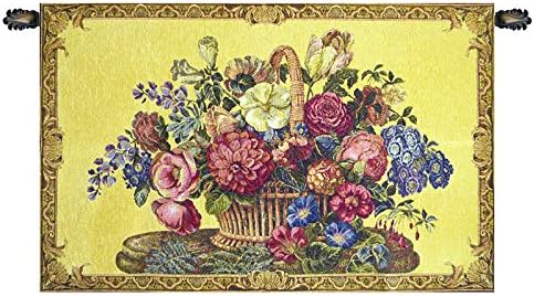 Decorative Flower Basket with Chenille Tapestry Wall Hanging 24 x 42 in by CCharlotteHomeFurnishings