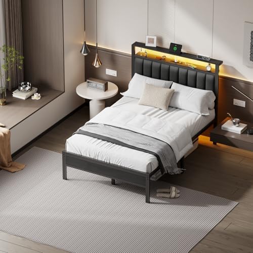 Furnulem Full Size Bed Frame with Charging Station and LED Lights - Image 6