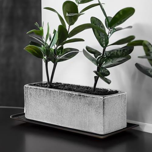 WGVI Long Rectangle Ceramic Planter Vase in Silver Etched 12" x 4" x 4"H, Block Rectangular Terrarium Box Pot, Flower Arrangement, Table top Centerpiece, Home Decor Storage Container, Bulk, 6 Pcs. - Image 5