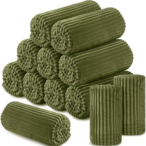 Buryeah 12 Pcs Flannel Blankets Bulk,Fall Outdoor Wedding, Army Green by Buryeah