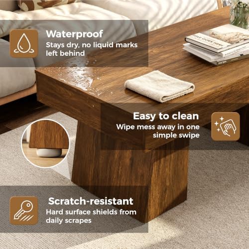 Farmhouse Coffee Table,Living Room Table,47 Inches Coffee Table with Thick Base, Accent Center Table for Living Room, Lounge,Tea Room Or Study,Rustic Brown Color - Image 4
