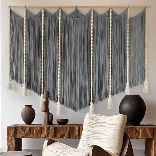 Jakalin Macrame Wall Hanging Grey Woven Yarn Large Boho Wall Art 57" x 43" - Image 2