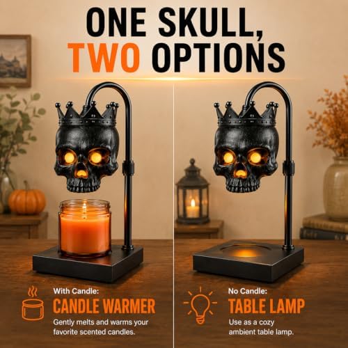 Skull Candle Warmer Lamp with Timer, Dimmable Black Gothic Halloween Decor - Image 2