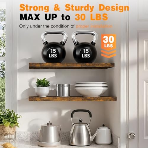 BAYKA Rustic Brown Floating Shelves 47.2in, Set of 2, Wall Mount Wood Shelf - Image 5