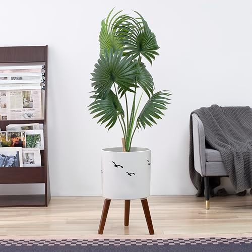 naclto 12 Inch Planter Pot with Stand,Large Modern Plant Pot for Indoor Plants,Flower Pot Indoor Outdoor with Drainage for Home Garden Patio, White and Black - Image 4