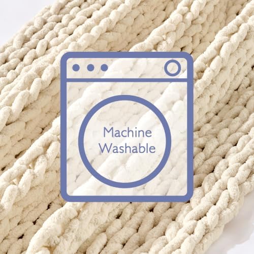 Bigacogo Chunky Knit Throw Blanket for Couch, 40x80 inches, Beige - Image 7