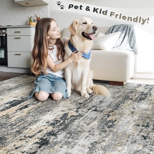 pmtsns Area Rugs 6x9 for Living Room: Washable Rug Modern Abstract Neutral Soft Non-Slip Low-Pile Indoor Carpet for Bedroom Dining Room Playroom Home Office (Black Grey Brown, 6'x9') - Image 5