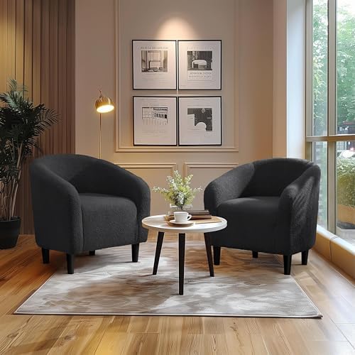 Yaheetech Small 25.5in Wide Sherpa Barrel Accent Chair Bedroom, Dark Gray - Image 4