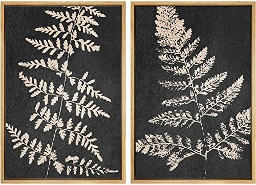SIGNWIN Canvas Print Wall Art Set Black Tan Forest Fern Plant Leaf Silhouette Nature Wilderness Illustrations Modern Art Rustic Multicolor for Living Room, Bedroom, Office - 16"" x24 x2 Natural by SIGNWIN