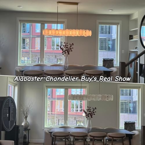 Alabaster Chandelier, 58 Inch Modern Rectangular Chandelier for Dining Room, Dimmable Linear Chandeliers for Kitchen Island, Natural Spanish Marble Stone Chandeliers for Dining Table, Living Room - Image 4