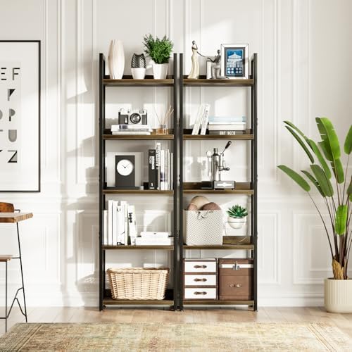 NUMENN Narrow Bookshelf, 5 Tier Freestanding Shelving Unit, Dark Walnut - Image 4
