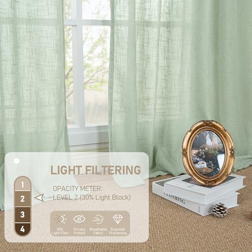 LAMIT Fresh Green Linen Boho Curtains 68 inch Length 2 Panels for Window - Image 4