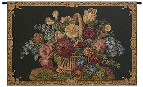 Decorative Flower Basket Black II Floral Tapestry Wall Hanging 24 x 42 in by CCharlotteHomeFurnishings