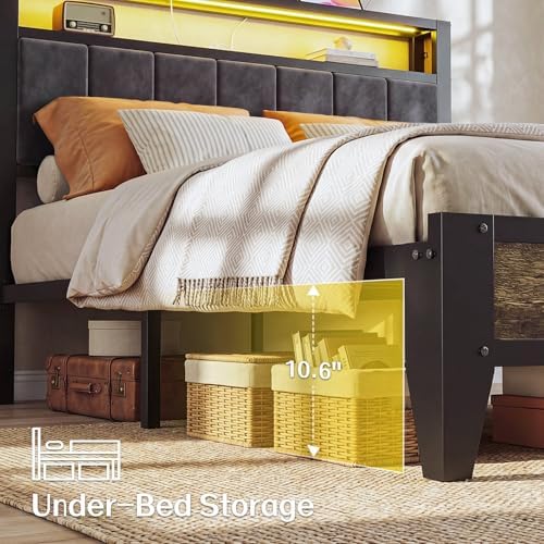 OLEVS Full Size Bed Frame with Headboard, LED Light & Charging Station - Image 6