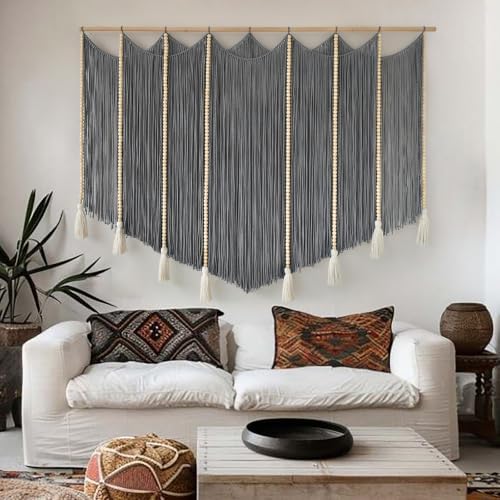 Jakalin Macrame Wall Hanging Grey Woven Yarn Large Boho Wall Art 57" x 43" by Jakalin