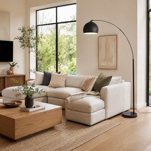 Teamson Home Arquer 66.93" Arc Floor Lamp for Living Rooms, Home Offices, Dining Rooms, Bedrooms with Faux Black Marble Base and Black Bell Shade - Image 3