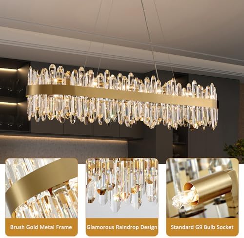 Gold Oval Crystal Chandelier L45.3 inch, 24-Lights Gold Chandeliers Modern Crystal Chandelier Pendant Light Fixture G9 Lights Pendant Ceiling Light for Dining Living Room Kitchen Island - Image 5