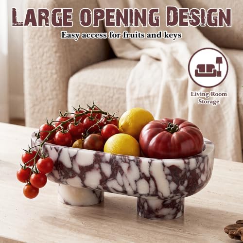 Junkin 10 Inch Natural Calacatta Viola Marble Fruit Bowl for Kitchen Counter, Two Legged Oval Decorative Marble Serving Tray for Dining Table Home Decoration, Luxury Entryway Catchall Stone Organizer - Image 2