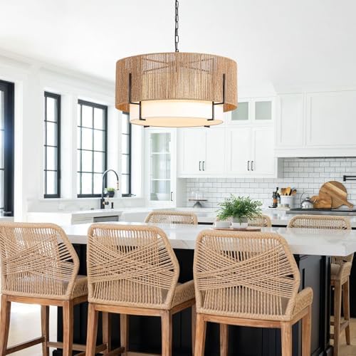 25.6" Large Rattan Chandelier for Dining Room, 6-Light Boho Pendant Light - Image 6