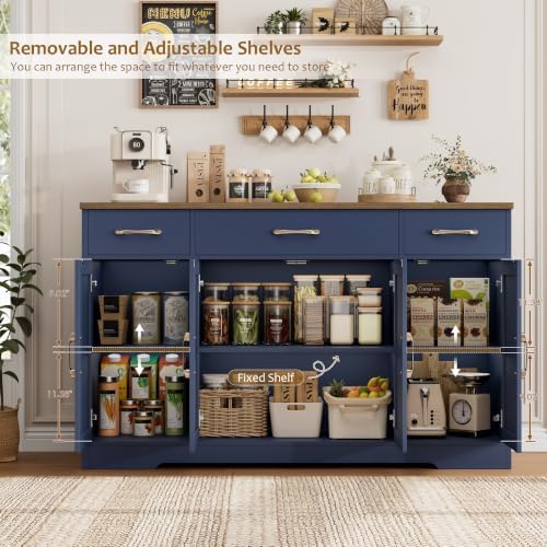 HOSTACK Kitchen Buffet Sideboard Storage Cabinet, Coffee Bar Cabinet, Blue - Image 6