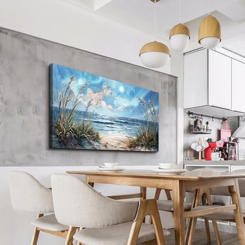 hyidecorart Large Wall Art For Living Room Wall Decor For Bedroom Sunshine Ocean Scenery Painting Blue Sea Waves Wall Pictures Office Modern Canvas Prints Artwork Aesthetic Home Decoration 48"X 24" - Image 6