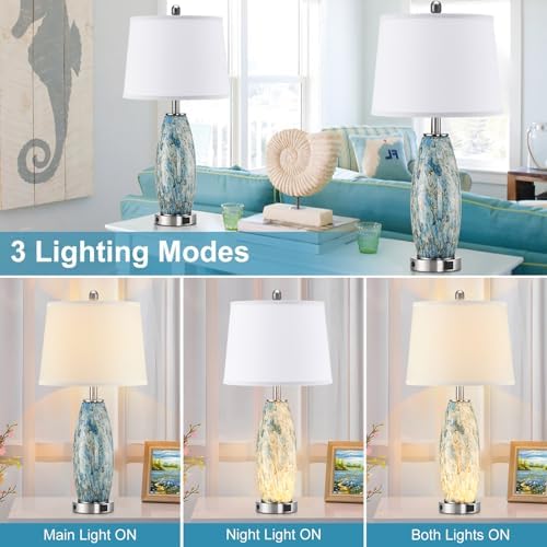 Lovlast 29" Tall Coastal Glass Table Lamps Set of 2 for Bedroom Living Room - Image 3