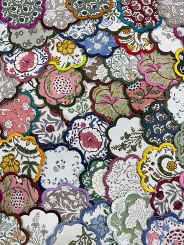 Ridhi 10-Pcs Mix 100% Cotton Hand Block Print Drink Coasters 5" in Scallop - Image 2