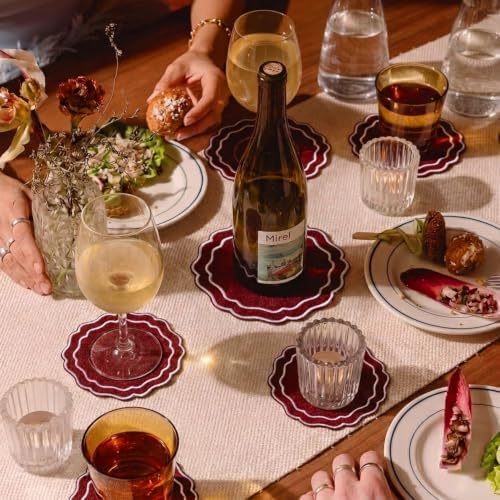 Linen Coasters for Drinks, Set of 6, 4.5 inch, Red - Image 6