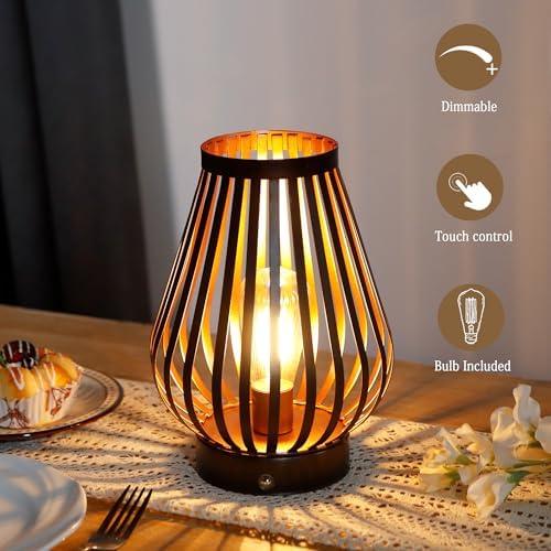 JHY DESIGN Set of 2 Dimmable Touch Bedside Table Lamp 8.5''H Rechargeable Battery Powered Lamp with LED Edison Style Bulb Cordless Accent Light for Weddings Parties Patio Events for Indoors Outdoors - Image 2