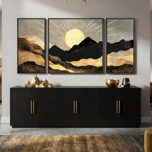 Extra Large Framed Black Gold Boho Wall Art for Living Room, 3 Piece Set - Image 3